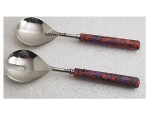 Latest Design Stone Handle Stainless Steel Mirror Polished <b>Salad</b> <b>Server</b> Spoon Fork Serving Tool Tableware Homeware Kitchen Tools - Product Image 1