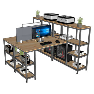 Two-Piece Gaming <b>Desk</b> Set Integrated <b>Shelf</b> for PC and Printer Rubber Wood with Iron Frame Made of Durable Materials COD68054 - Product Image 3