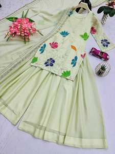 Traje Étnico Indio Tradicional para Bodas, Kurti Sharara Dupatta Salwar, Ropa de Fiesta, Algodón y Seda, Semi-Confeccionado, Bordado Elegante - Product Image 3