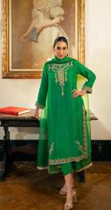 2025 @ Kurta largo indio/pakistaní para mujer, elegante pantalón y vestido Dupatta con Dabka adornado, piedra, Resham, trabajo de perlas - Product Image 2