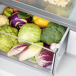 Réfrigérateur à portes françaises 4 portes (29 pi³) Panneaux de table en verre (ft.) avec dessus en verre central – Finition bleu matin - Product Image 2