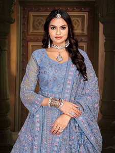 Dúpatta de Red Completa con Lentejuelas, Piedras Zarkan y Diamantes de Diseño Hindú para Novias, Elegante Traje de Boda Indio Pakistaní para Mujer - Product Image 2