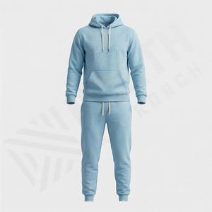 ชุดวอร์มคอกลมผ้าฝ้ายคุณภาพสูง ชุดกีฬาแทรคสูท ผู้ชาย ผู้หญิง สีดำ 2 ชิ้น ชุดแทรคสูทแบบยูนิเซ็กซ์ ชุดแทรคสูทแบบสั่งทำรุ่นล่าสุด - Product Image 1