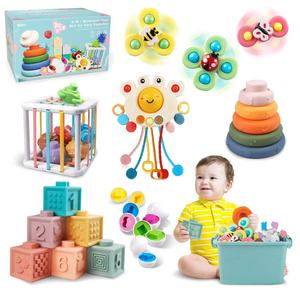 Ensemble de jouets <span class=keywords><strong>Montessori</strong></span> 6 en 1 pour les tout-petits de 1 à 3 ans, jouets de <span class=keywords><strong>dentition</strong></span> pour bébés, blocs d'empilage, anneaux, jouet à tirer, jouet de tri, bac sensoriel - Product Image 1