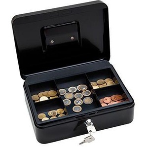 Caja de Seguridad de Acero WEDO 25x9x18 Cm - Caja para Dinero con Cerradura y 1 Compartimento para Billetes y 5 para Monedas, Color Negro - Product Image 1