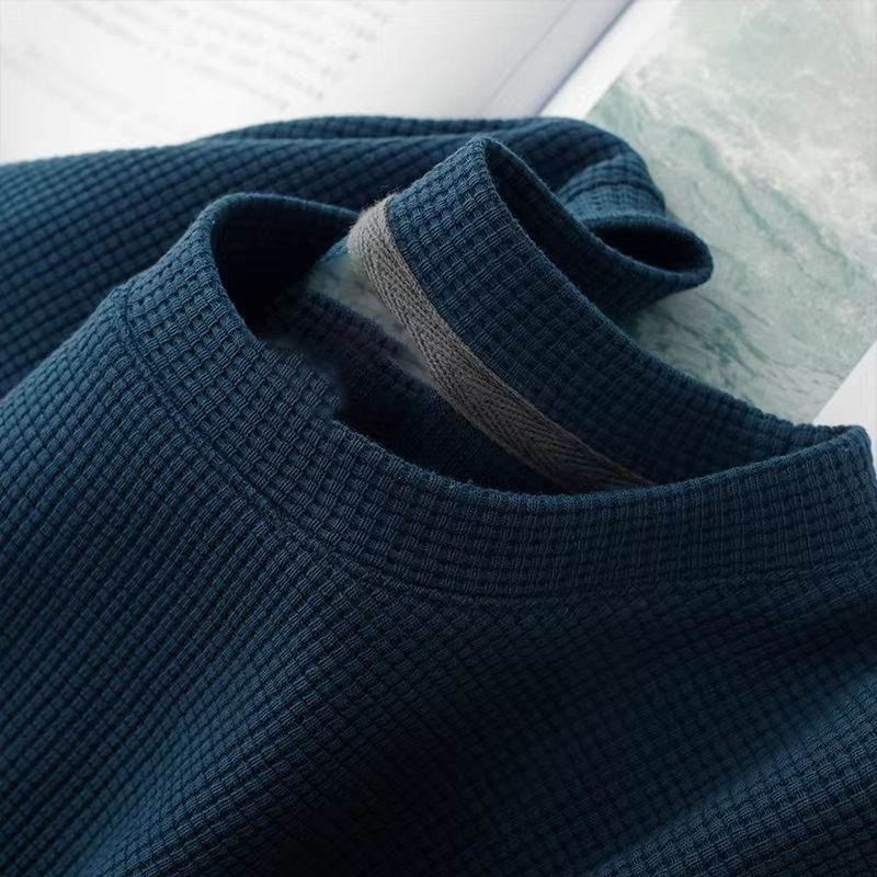 Waffle collar short sleeve navy