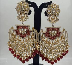 Pendientes Kundan de Primera Calidad, Elegantes, Chapados en Oro, de Estilo Tradicional, Colección para Bodas y Fiestas, para Mujeres y Niñas - Product Image 2