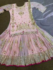 DESIGNER TOP SHARARA SET CON DUPATTA BORDADO SECUENCIA TRABAJO FIESTA WEAR COSTURA COMPLETA VERDE - Product Image 5