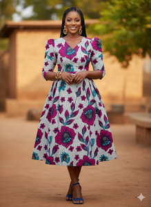 Robe traditionnelle africaine en tissu wax, motif cœur, tissage dobby, résistante au rétrécissement, antibactérienne, écologique, respirante, protection UV - Product Image 2