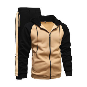 Premium 100% <b>Polyester</b> Breathable Zip Hooded Streetwear <b>Jogger</b> Pants Custom Logo Solid Pattern Print Winter Tracksuits Set - Product Image 2