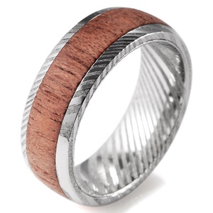 8mm Mens bất Damascus thép ban nhạc đám cưới với Koa gỗ Inlay cổ điển Dome engagement kỷ <span class=keywords><strong>ni</strong></span>ệm LỜI HỨA nhẫn cho nam giới phụ nữ - Product Image 1