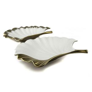 Piatto di presentazione in foglia 2 pezzi di porcellana oro bianco - Product Image 2