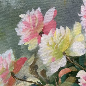 YEEYAYA Sans Marque Peint À La Main 100% Peintures À L'huile Fleurs Blanches Roses Dans Un Panier En Bambou 24 × 20in - Product Image 3