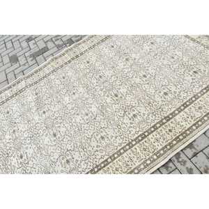 Tapis turc 5,3x8,2 pieds, tapis oriental vintage en laine blanc et marron - Product Image 5