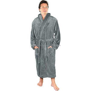 Robe de nuit de luxe en molleton de corail avec logo personnalisé, peignoir pelucheux, ceinture, robe de nuit de haute qualité pour hommes - Product Image 5