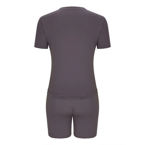 Conjunto de Yoga de 2 piezas para mujer de gran calidad Patrón sólido de cintura media transpirable con cierre elástico Posición del logotipo delantero y trasero - Product Image 5