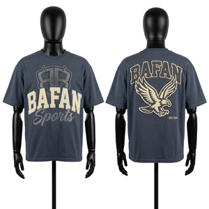 T-shirt homme oversize en coton premium, broderie vintage, impression en relief, logo personnalisé, 100% coton, coupe ample, imprimé. - Product Image 1