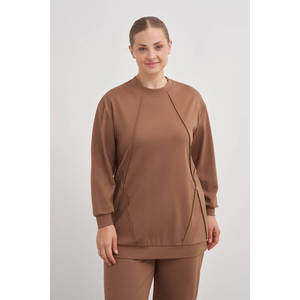 Chemisier vintage côtelé Camel 2670112 - Haut décontracté à manches longues en mélange de soie et de coton tricoté - Product Image 1