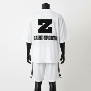 Ensemble short en jersey de polyester léger à motif uni, design de panneau blanc et noir avec logo personnalisé, tissu 190 GSM - Product Image 2