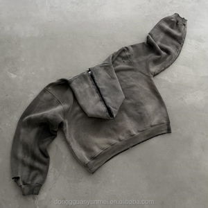 Sweat-shirt à capuche oversize pour homme en coton lourd, délavé à l'acide, à épaules tombantes, à fermeture éclair, streetwear en gros - Product Image 4