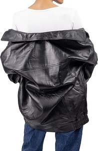 Blouson aviateur surdimensionné en cuir d'agneau pour femme avec fermeture à glissière pour l'hiver et l'été respirant et confortable - Product Image 3