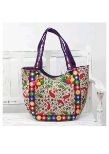 Bolso Tote Étnico Multicolor Adornado con Bordado Paisley y Trabajo de Espejo, Elaborado en Algodón, Diseñado para Uso Festivo - Product Image 3