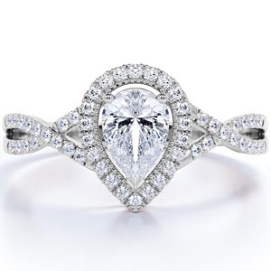 Milgrain Halo Pear Cut Moissanite <b>Infinity</b> Twisted Shank Pave Engagement Ring In 18K White Gold Plating Over Silver - Product Image 4