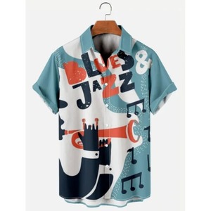 เสื้อเชิ้ตผ้าฝ้าย100% ผู้ชายพิมพ์ลายซับลิเมชันเสื้อเชิ้ตระบายอากาศเสื้อลำลองมีสไตล์แขนสั้นแบบใหม่สำหรับ3D - Product Image 5