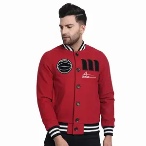 莱特曼/校队红色户外夹克修身羊毛制造夹克，带有定制设计和标志