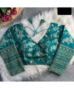 เสื้อเบลาส์ผ้าไหมออกแบบมาใหม่สำหรับผู้หญิงเสื้อเบลาส์ดีไซน์แบบหนักสไตล์บอลลีวูดปักลายและเรียงตามลำดับเสื้อทำงานฟรีไซส์สำหรับผู้หญิง - Product Image 1