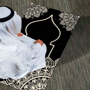 Beige <b>Mandala</b> Elegant Black Prayer <b>Rug</b>: Islamic Worship Mat,Nonwoven Thin <b>Rug</b> - Product Image 5