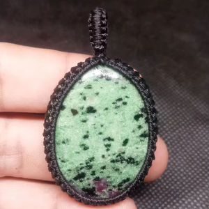 Ruby Zoisite Macrame Pendant <b>Necklace</b> Handmade <b>Boho</b> Jewelry for Women, Adjustable Cord - Product Image 1