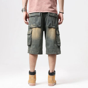 Shorts en jean amples et décontractés pour hommes, grande taille, respirants, taille mi-haute, broderie, cristaux, effet usé, légers, imprimés, pour l'été - Product Image 6