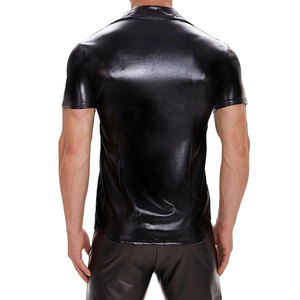 Chemise décontractée à manches courtes en cuir coupe-vent pour homme, fermeture à boutons personnalisée et design de logo - Product Image 2