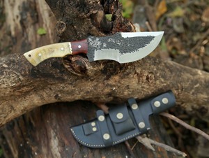 Cuchillos de seguimiento para acampar al aire libre hechos a mano de acero inoxidable con mango de madera y Funda de cuero hoja D2 para caza grado DIY - Product Image 4