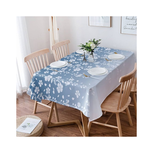 Tailor Made GOTS Certified Blue Floral <b>Table</b> <b>Cloth</b> Cotton Dining <b>Table</b> Cover Custom Size Custom Weight Eco Friendly OEM ODM - Product Image 1