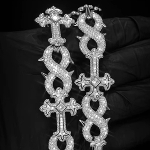 Bracelet de luxe en moissanite glacée avec lien dollar et croix, bijoux hip-hop, plaqué rhodium, argent sterling orthodoxe, cadeau de fête - Product Image 1