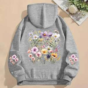 Sweat à capuche pour homme, style tendance, imprimé marguerite, tissé respirant, manches longues, hiver, motif floral vintage - Product Image 4