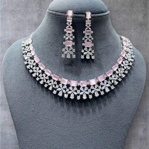 Collier de luxe de haute qualité élégant étincelle Zircon ensemble avec boucles d'oreilles pour mariage fiançailles fête porter pour les femmes - Product Image 1
