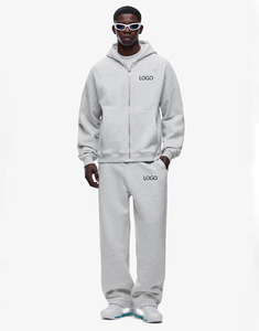 Nuevo Conjunto de sudadera con capucha y Jogger con cremallera de gran tamaño para hombre, ropa de calle, chándal Boxy Fit, chándal unisex de algodón con logotipo personalizado OEM - Product Image 1