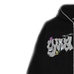 Unisex Rhinestones Hombres Mujeres Vintage Acid Wash Cropped Hoody Sun Faded Cotton 460Gsm Rhinestones Hooded Short Knitted - Product Image 2