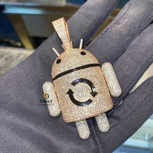 Brillante corte redondo laboratorio crecido diamante en VVS claridad Hip Hop Iced Out Robot colgante en 10K oro sólido encanto colgante para Unisex - Product Image 3