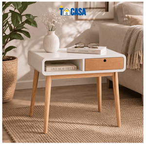 Natural Ash Veneer Convertible Computer <b>Desk</b> Durable Rubber Wood MDF White Accents Eco-Friendly <b>Space</b>-<b>Saving</b> Design Brand TACASA - Product Image 3