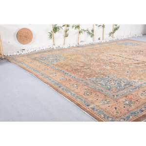 Alfombra turca vintage clásica marrón azul 9,8X13,1 pies hecha a mano pelo de felpa forma rectangular Tabriz Patchwork lana poliéster látex - Product Image 3