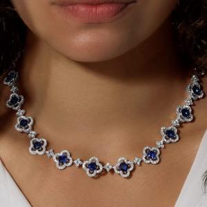 Collier de luxe pour femme en or blanc 18 carats, diamant taille coussin en velours bleu, couleur DEF, certifié IGI, chef-d'œuvre de la création, cultivé en laboratoire, héritage - Product Image 5