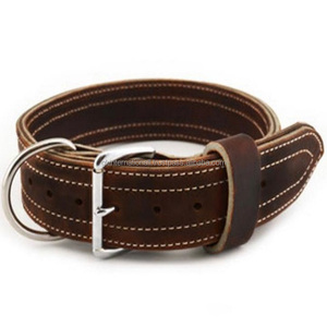 Collar de piel auténtica para perro, de lujo, de color negro, marrón o tostado, doble cosido, de grano completo, resistente - Product Image 6