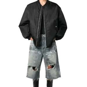 Pantalones cortos vaqueros de mezclilla para hombre, pantalones cortos holgados de carga en blanco desgastados Vintage con diamantes de imitación desteñidos y lavados con ácido - Product Image 5