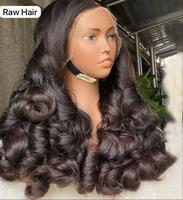 Pelucas frontales de encaje de cabello humano ondulado hinchable Onda del cuerpo 13x4 HD Largo transparente para mujer negra Proveedor al por mayor