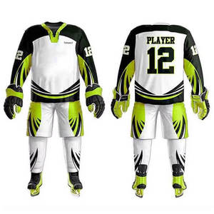 Hecho de material premium diseñado para uso a largo plazo. Conjunto de uniforme profesional de hockey sobre hielo para hombre, incluye camiseta y pantalones. - Product Image 1