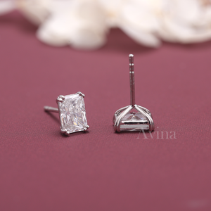 IGI Certified Lab Grown Diamond Radiant Cut Stud <b>Earrings</b> 14K White / Rose & Yellow Gold Rectangular Solitaire Diamond <b>Earrings</b> - Product Image 6